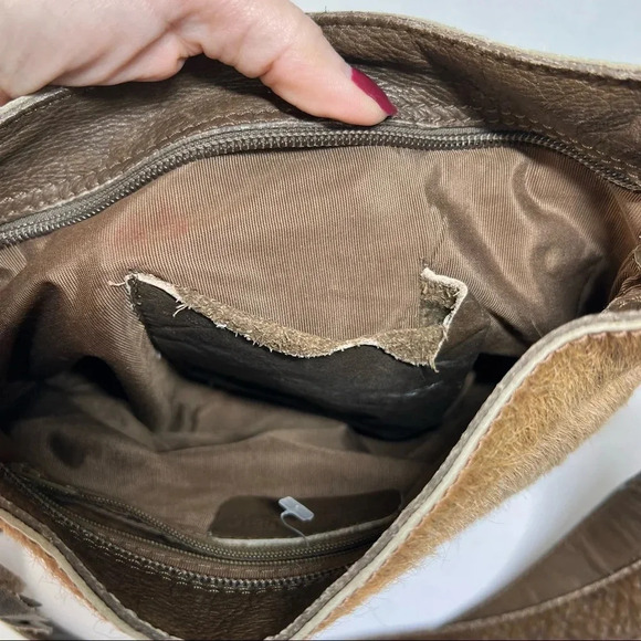 Maurizio Taiuti Italy Pony Calf Fur Brown Leather Crossbody Purse / Bag - Picture 4 of 14